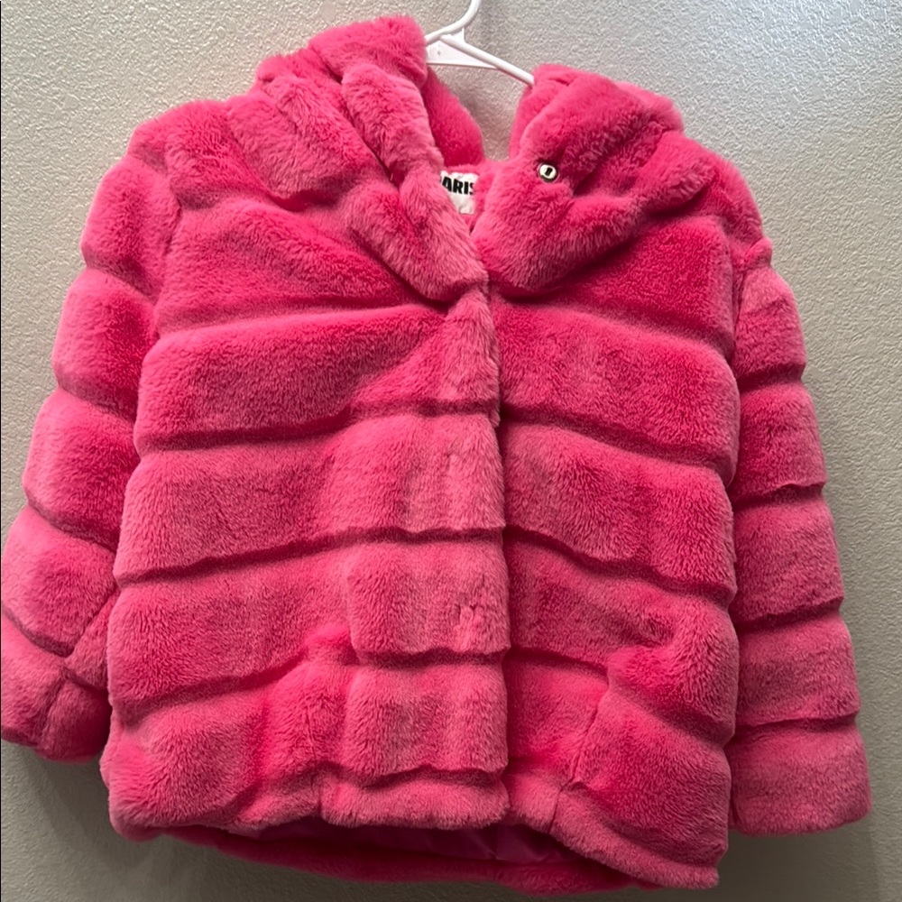 Apparis Pink Faux Fur Puffer Jacket with Ribbed Texture